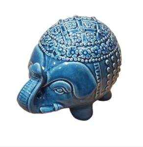 Ceramic Elephant Sculpture in Rich Blue